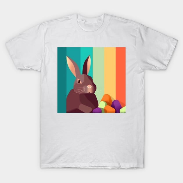 Easter, Chocolate Bunny Rabbit with Jelly Beans, Retro T-Shirt by FrenArt